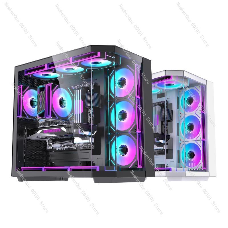 Curved Sea View Room ATX Case, 360° Water-cooled Tempered Glass, E-sports Internet Cafe Hosts, Gaming Desktop Case