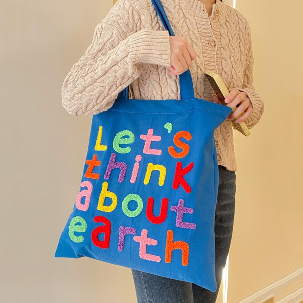 With Inner Bag Canvas Shopping Bag Colorful Letter INS Tote Bags Letter Embroidery Handbag  Women