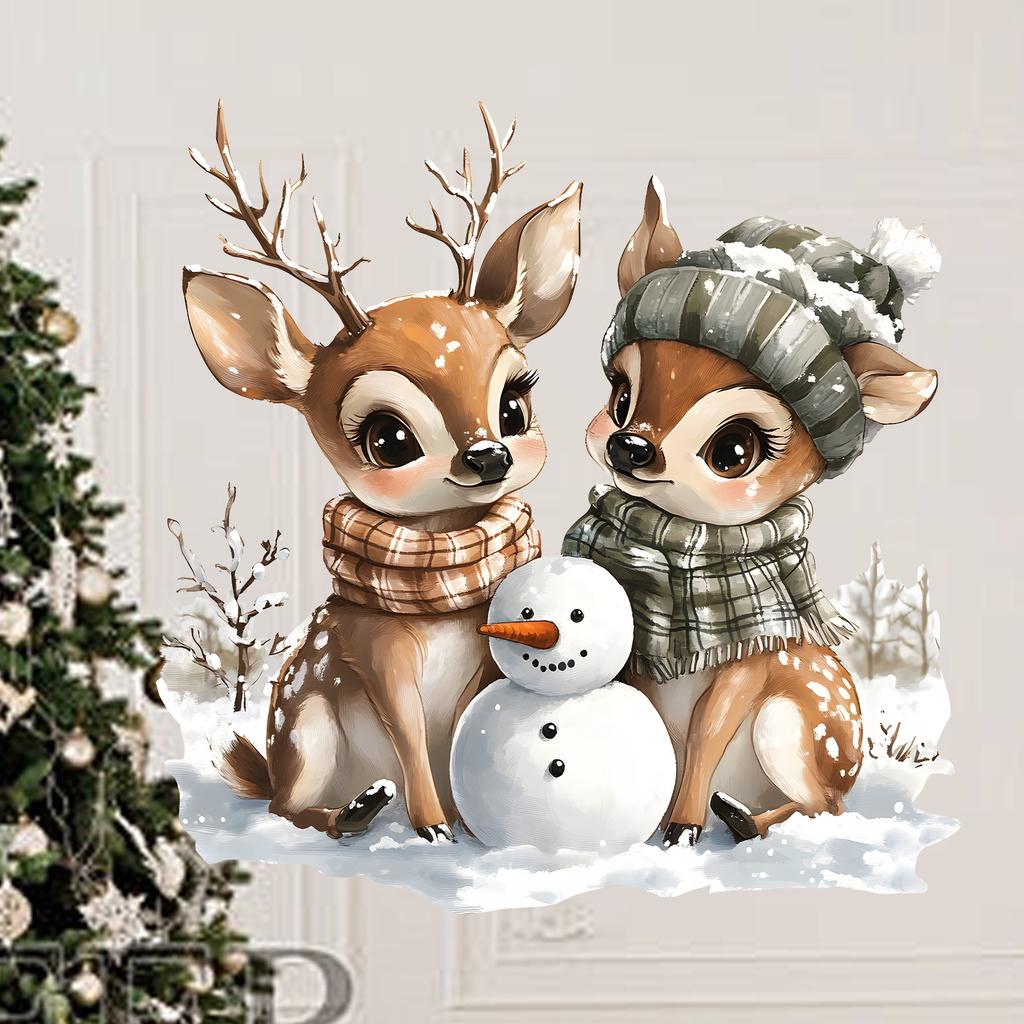 1pc Christmas Cute Reindeer,Snowman Glass Stickers,Suitable for Living Room,Bedroom,Balcony Glass Doors,Windows Home Decorations