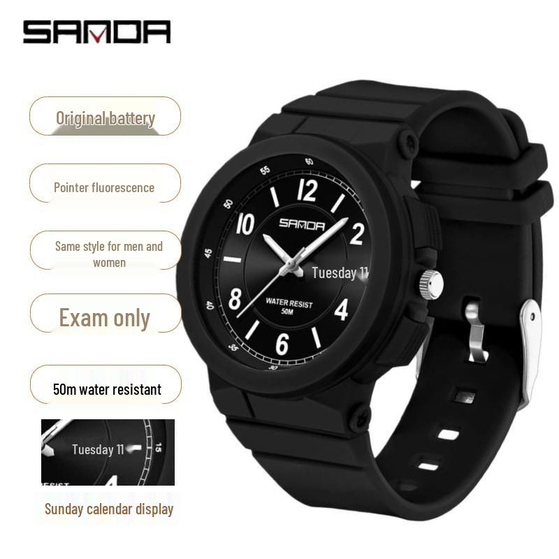Sanda Fashion Youth Quartz Wristwatch: Casual Digital, Dual Calendar, Luminous, Waterproof, Unisex.
