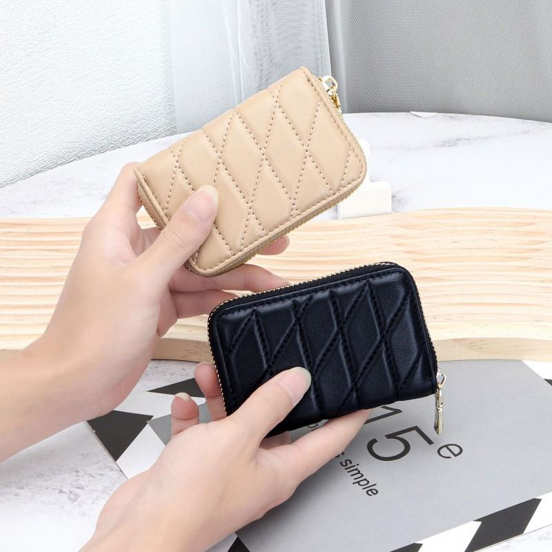 High-end Exquisite Sheepskin Small Card Bag Women's Fashionable Embroidered Zipper Organ ID Multi-card Change Purse