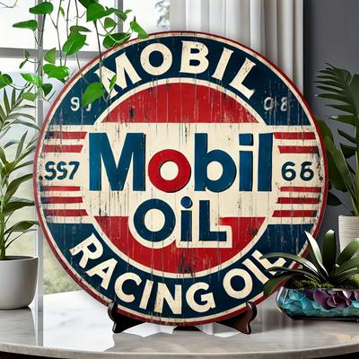 Set of Antique Mobil Racing Metal Sign Artwork, Iron Construction, 2D Printed Wall Decor for Vintage Garage and Home Decor