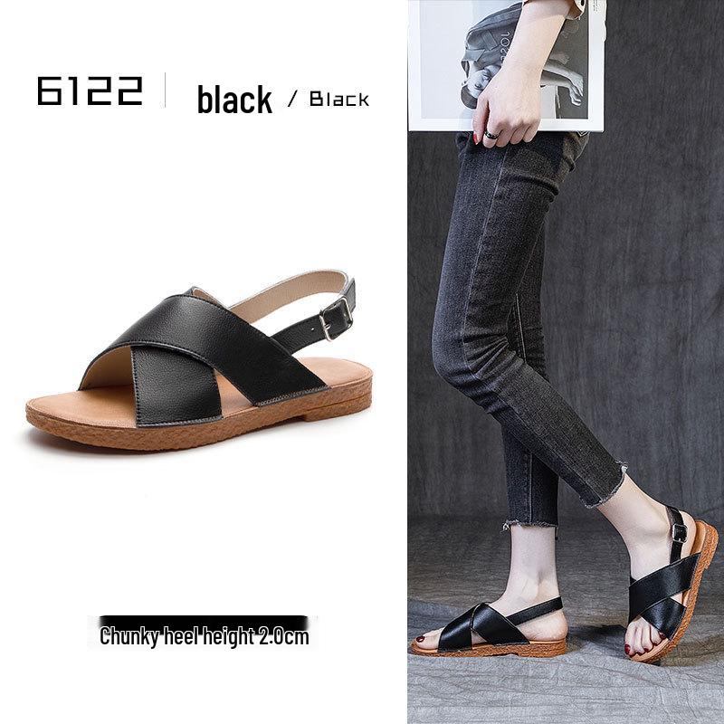 2025 Špičkové dámské módní sandály z pravé kůže - Všestranná plochá plážová obuv