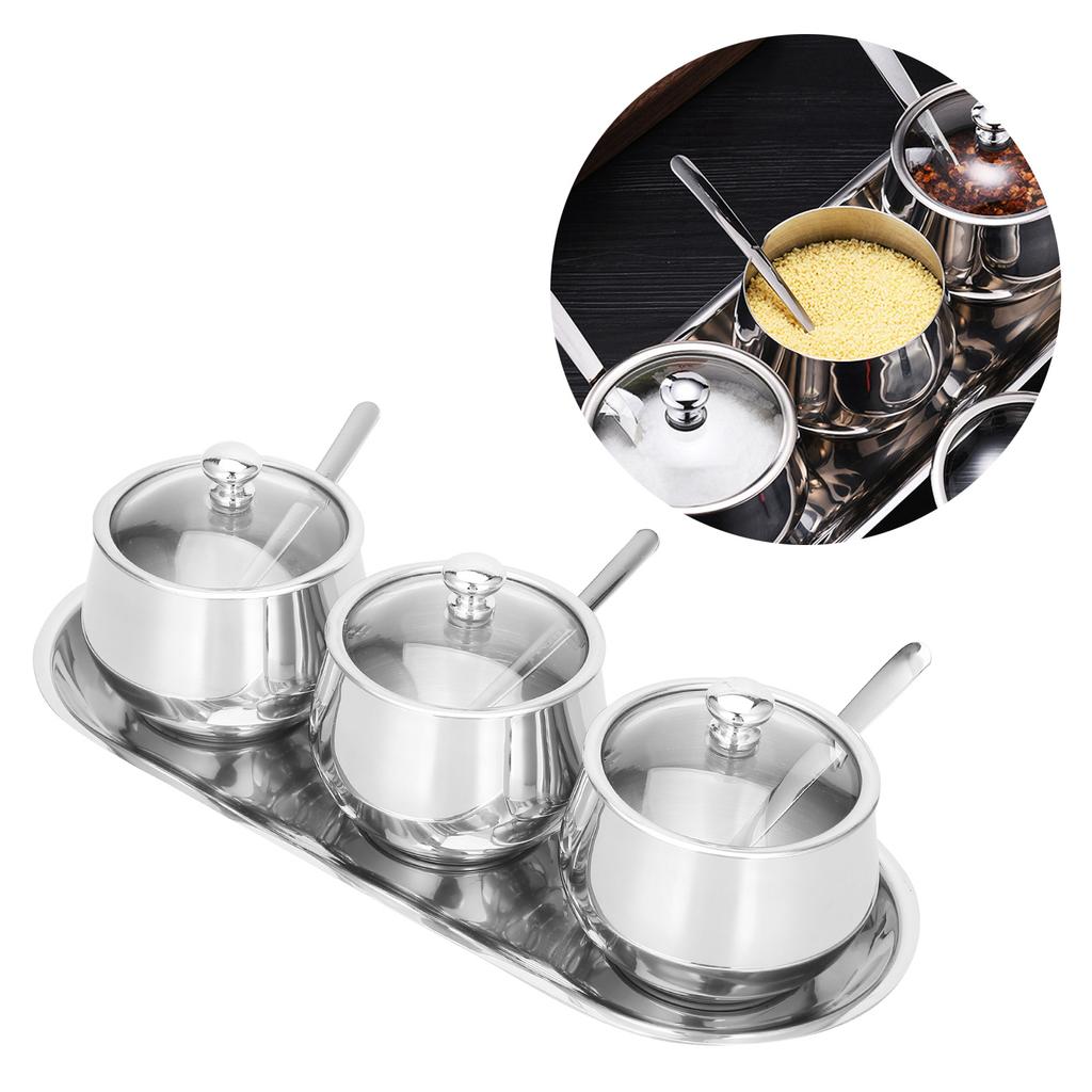 304 Stainless Steel Seasoning Box Visible Spice Pot Container Kitchenware with Lid Spoon Kitchen Accessories Seasoning Box