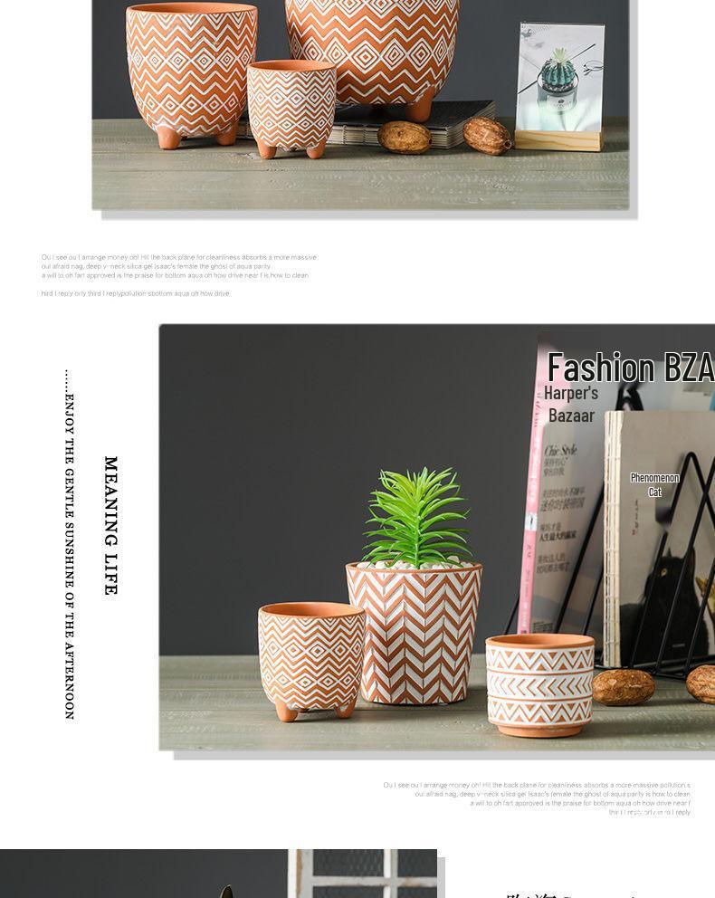 Red Clay Breathable Minimalist Terracotta Flower Pot with Feet for Succulents and Pothos - Round Design, Free Shipping