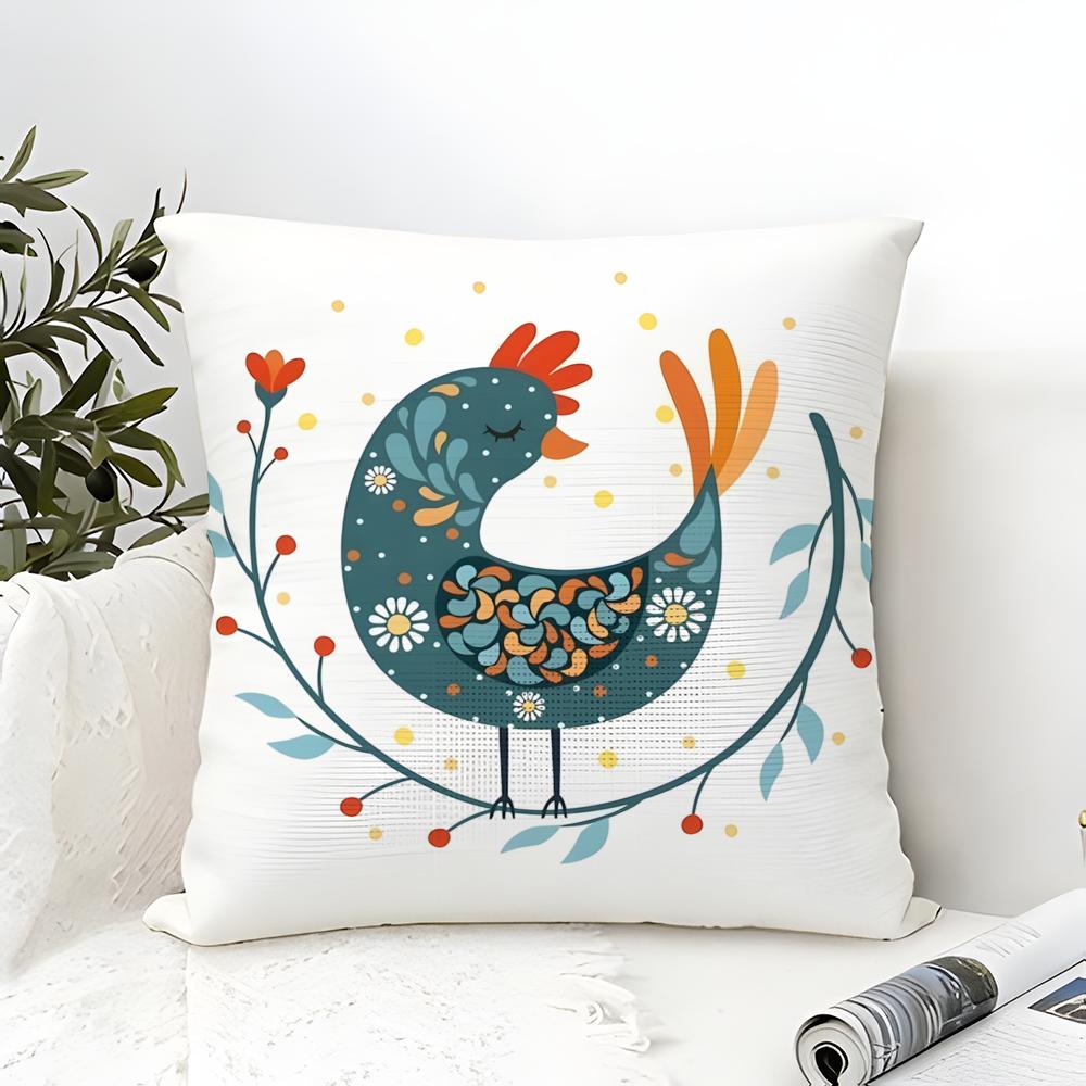 Butterfly, Bird And Flower Print Pillow Case Cotton Linen Fabric Square Zipper Pillowcase Home Decorative Living Room