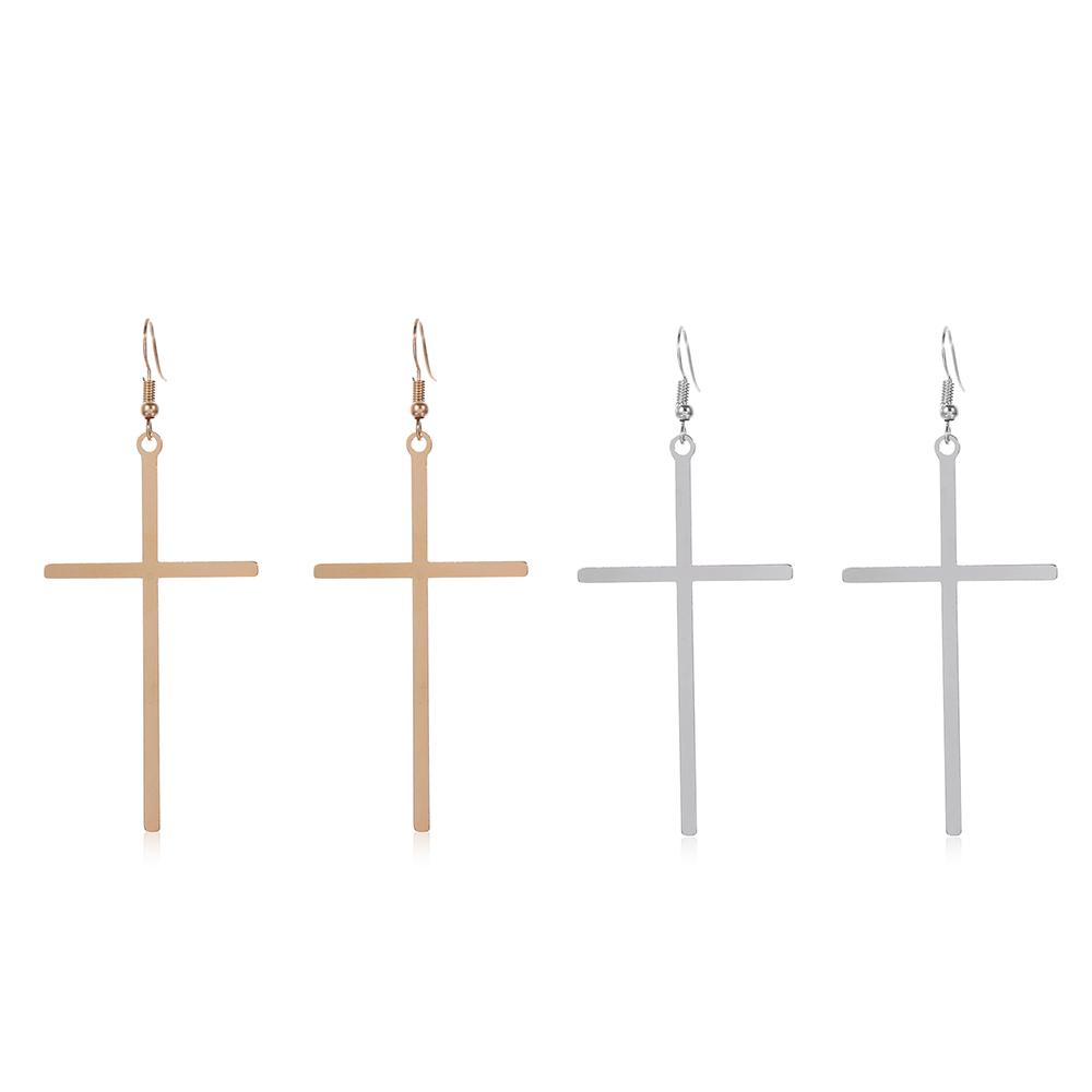 Pendientes Largos Étnicos de Cruz Grande para Mujer Color Dorado Pendientes Colgantes Zirconia Dropshipping Bijoux Éthnique Femmes Pendiente de Cruz Punk