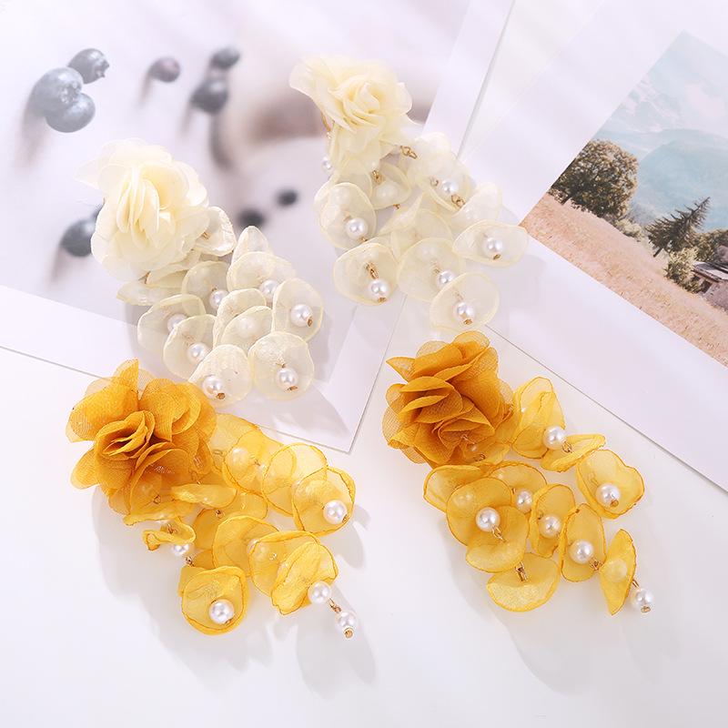 Bohemian Tassel Floral Earrings with Pearls for Women