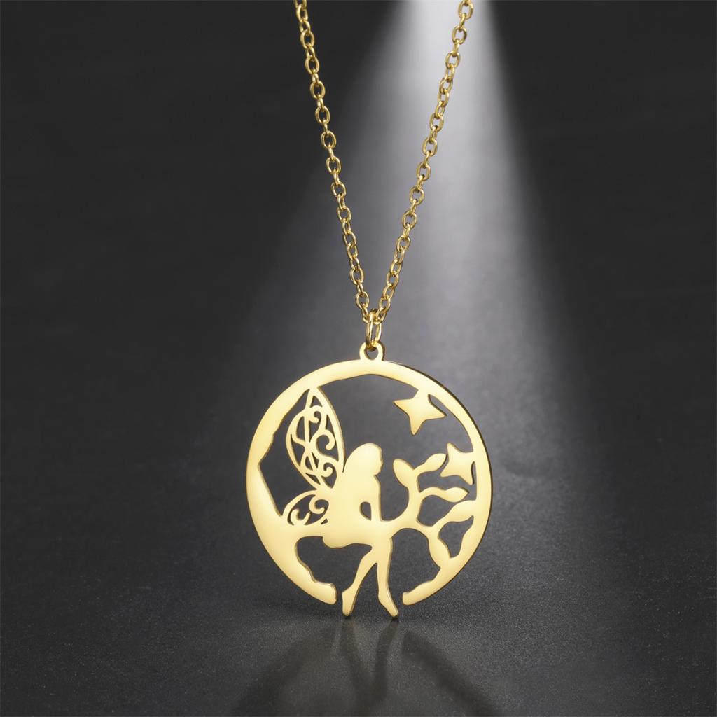  Elegant Flower Fairy Necklaces Stainless Steel Fashion Charm Forest Elf Pendant Chain for Women Lady Party Jewelry Gifts