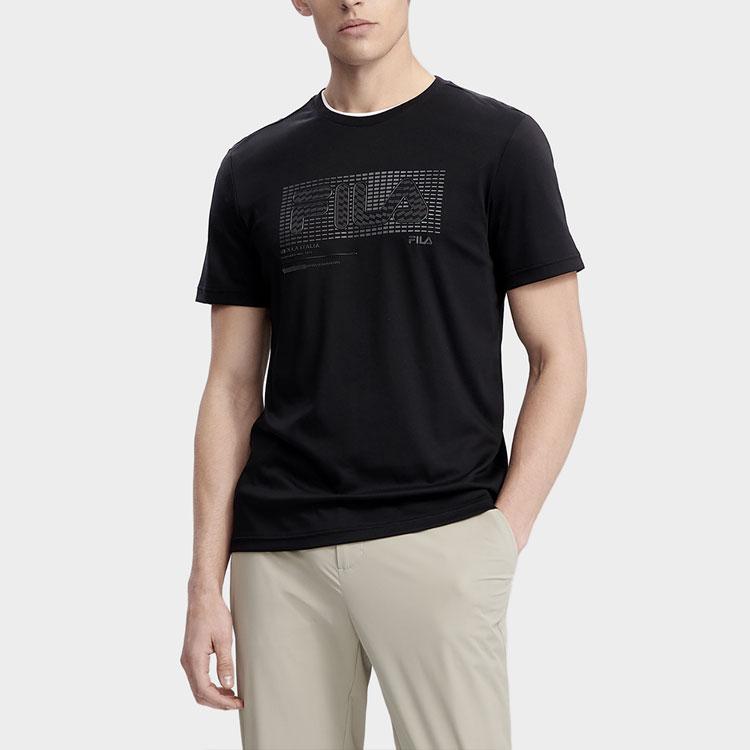 FILA Logo Print Round Neck Business Short Sleeve T-Shirt Men T-Shirts Black F11M327111F-BK