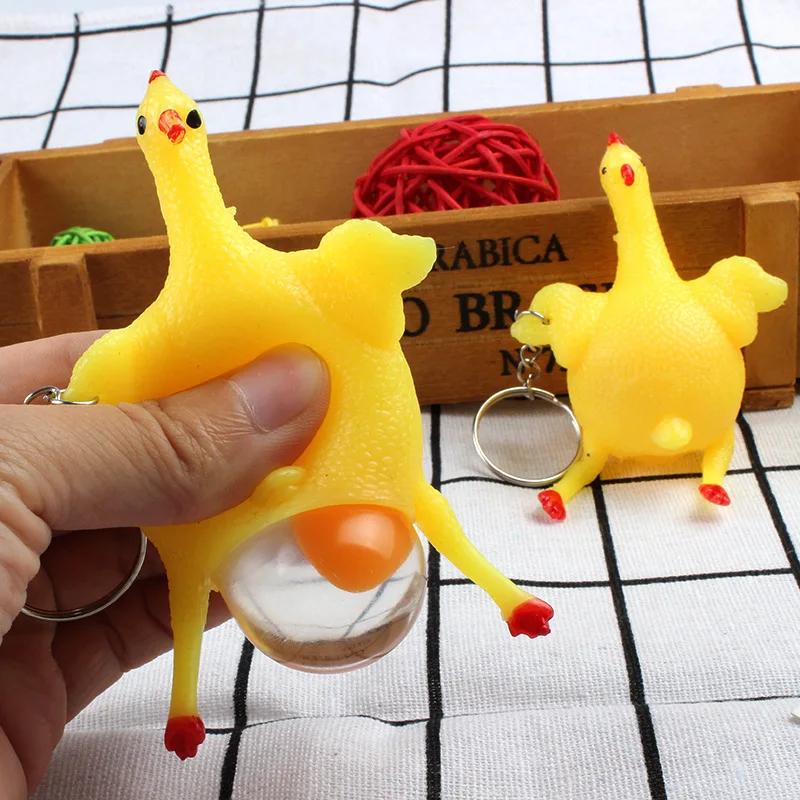 Funny Chicken Egg Laying Hens Crowded Stress Ball Keychain Creative DIY Funny Spoof Tricky Gadgets Toys Playsetss Chicken Keyring Key Chains