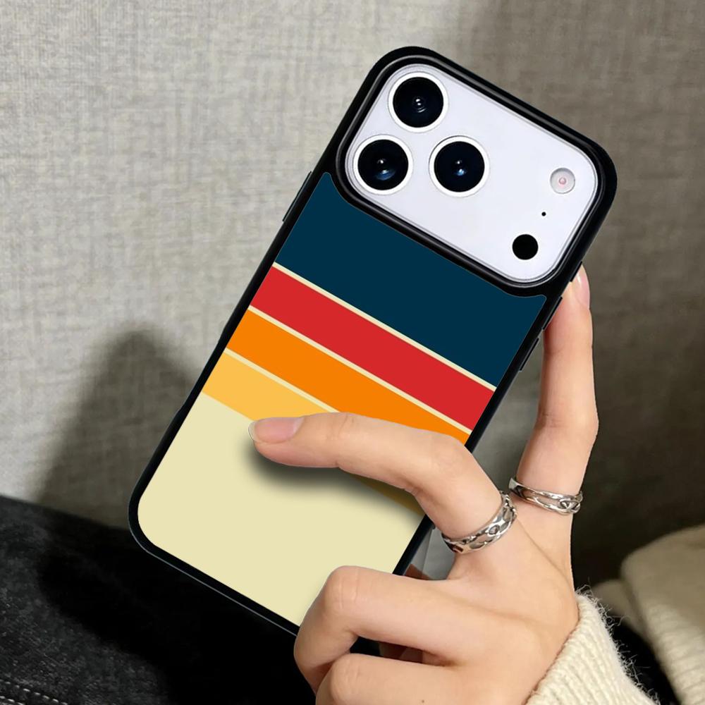 Capa Case for iPhone 17 Air 16 Pro Max 15 Plus 11 13 Mini 14 12 Back Phone Cover Retro Stripes iPhone 15