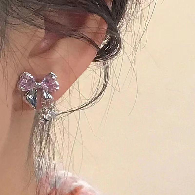 Sparkling Zircon Bow Stud Earrings: Elegant High-End Design for Fashion-Forward Women