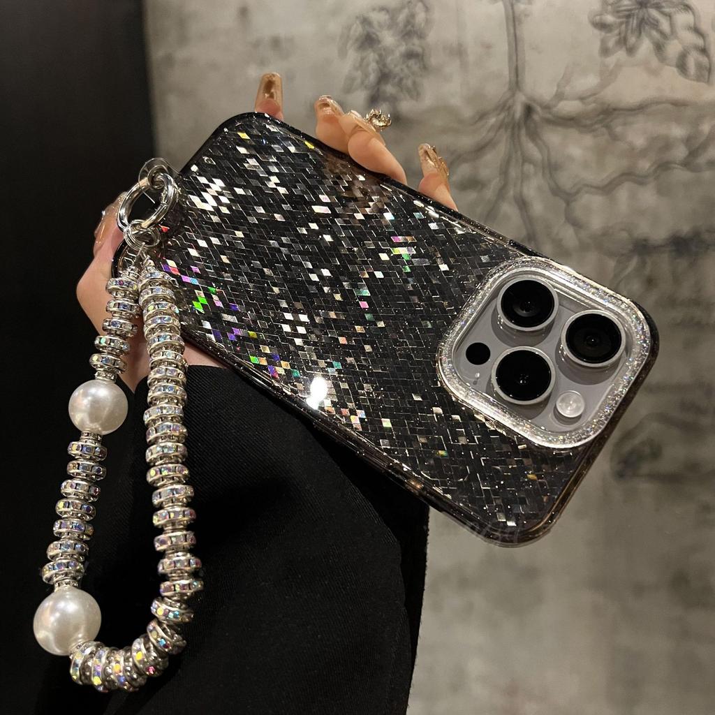 Suitable for Apple 16promax, High Appearance Level, Glitter Mosaic Phone Case, IPhone15 with Bracelet, Lanyard, 13 Female