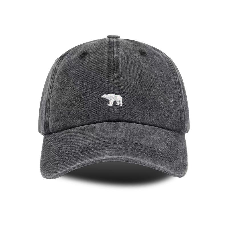 

Summer Baseball Cap - Vintage Washed Polar Bear Print Korean Style Sun Hat for Students, Breathable Adjustable Trendy Snapback чёрный
