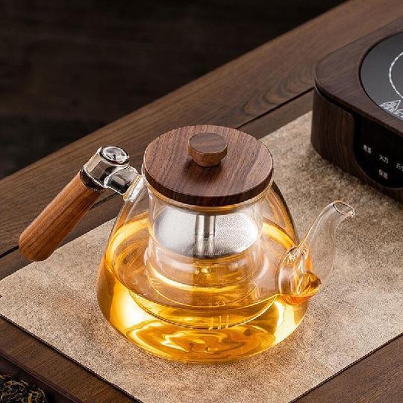 Chaxun Walnut Handle Glass Herbal Teapot for Stove
