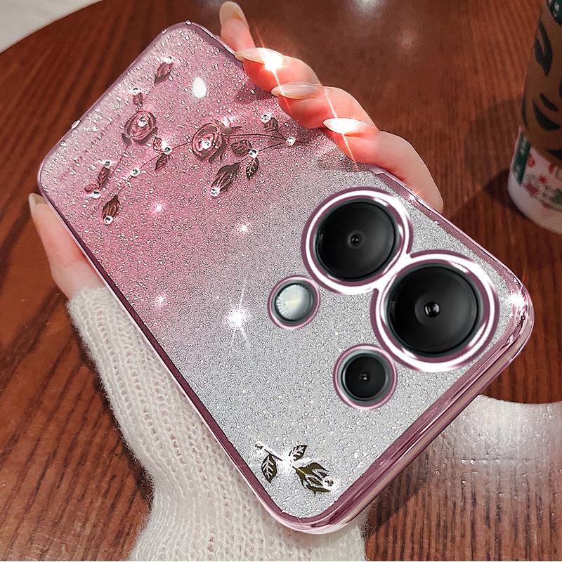KADEM For Xiaomi Redmi Note 13 5G TPU Case Rhinestone Decor Phone Cover with Lanyard