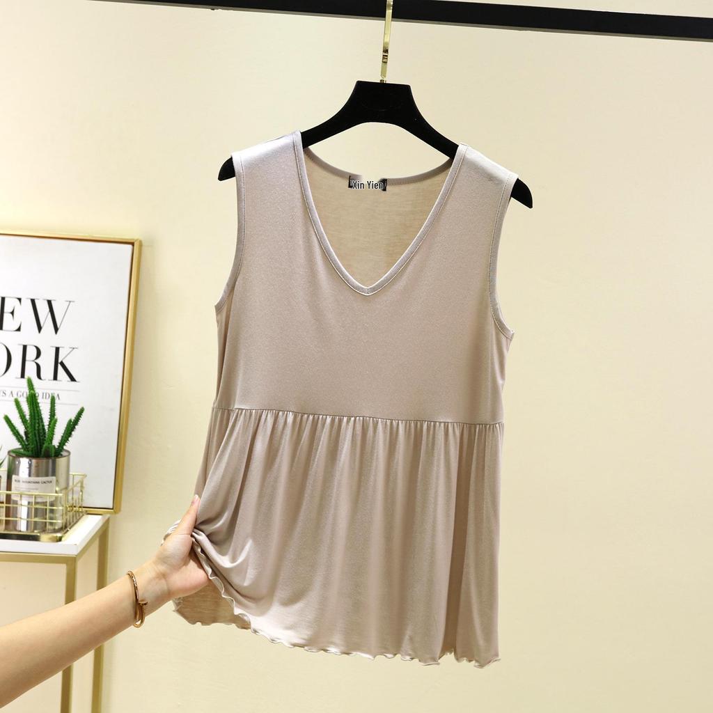 Women's Summer Modal V-Neck Tank Top - Plus Size Solid Color Slimming Undershirt