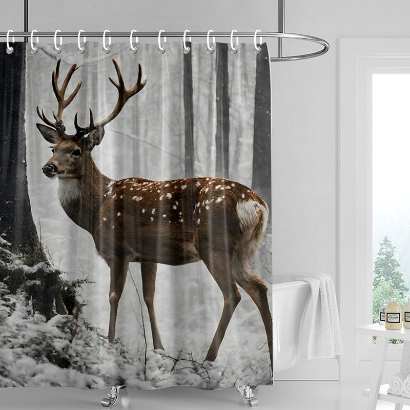 Home Decoration Shower Curtains for Bathroom Waterproof Curtain Fabric Modern Nordic Style Living Room Merry Christmas Winter