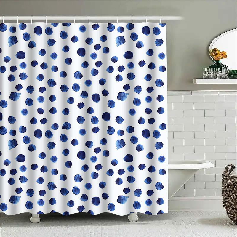 Blue Watercolor Polka Dot Shower Curtain Modern Bathroom Decor Waterproof Fabric Shower Rug Liner Set 72 X 84 (3 Packs)