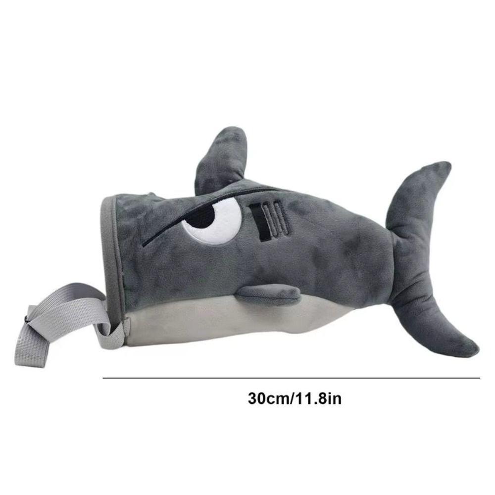 Gray Color Flannel Shark Chalk Bag Stuffed Animal Design Shark Shape Rock Climbing Bag Flannel Material Stuffed Animal Bag