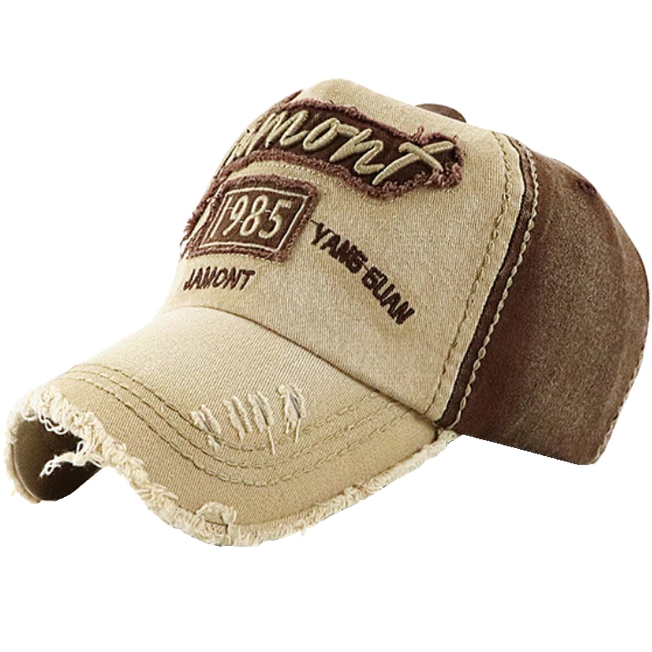 

English Letter Logo Cap Hat Distressed Running Outdoor Men Women CA725 [White Fang] (Beige)