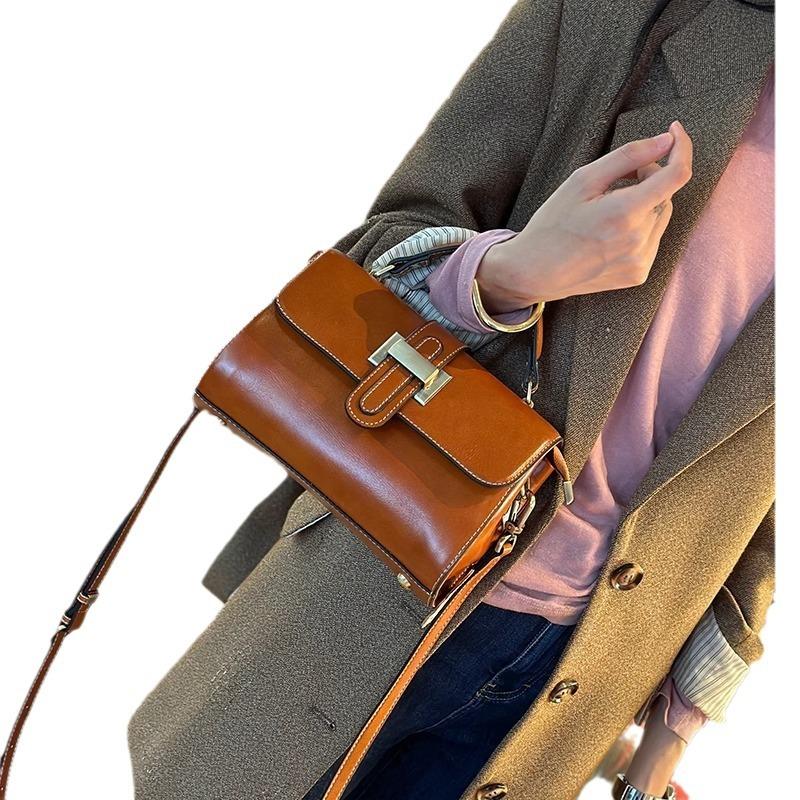 Ekte skinn, liten firkantet veske for kvinner, vår/sommer, første lag kuskinn mote matchende messenger-veske Skulder-crossbody-veske