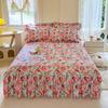 3pcs Bed Skirt Set Solid Color Quilted Thickened Lace Decoration Includes 1 Bed Skirt + 2 Pillowcases Suitable for Home And Hotel