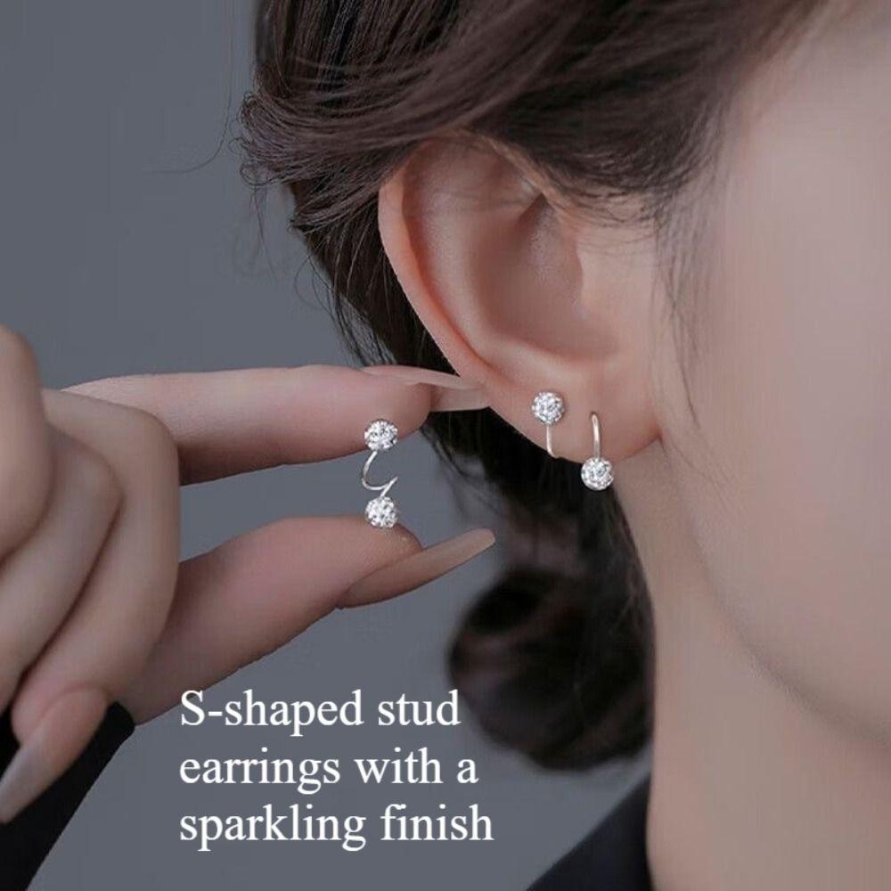 1 Pair Spiral Piercings Stud Earrings S Shape Luxury Earrings Easy To Use Rhinestone Earrings Women