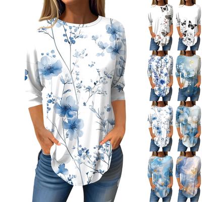 3/4-Ärmel-Shirts für Damen, süße Oberteile, grafische T-Shirts, Blusen, lässig, Übergröße, Basic-Oberteile, Pullover