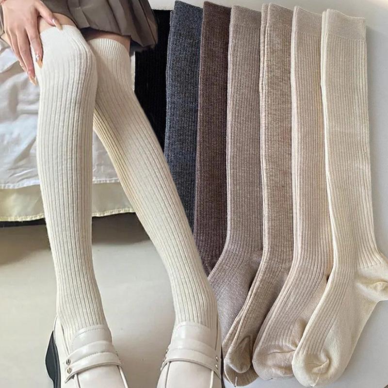 New Winter Solid Color Thigh High Stockings Women Trendy Casual Over The Knee Female Long Sock Thermal Warm Cotton Tube Leggings