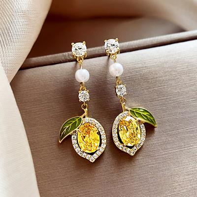 Exquisite Yellow Zircon Lemon Earrings For Women Fashion Personalized Daily Accessory Party  Birthday Anniversary Gifts