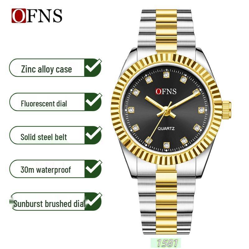 OFNS Women s Luminous Quartz Watch, Stainless Steel Band, Trendy Water-Resistant Design with Numerical Bar Indices