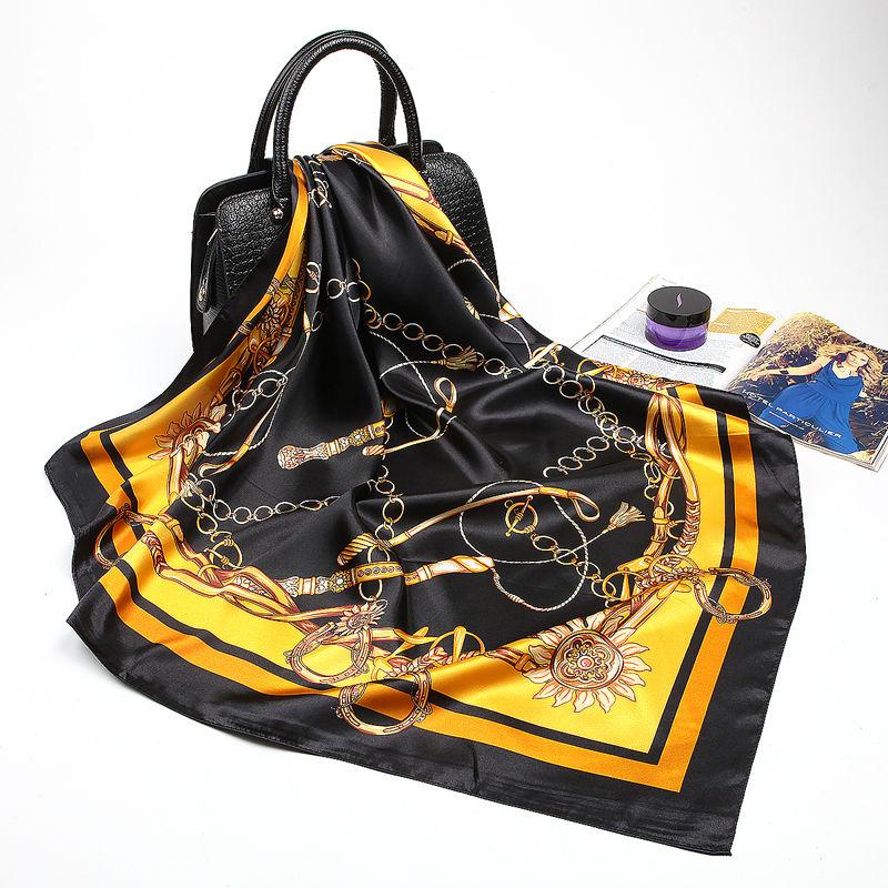 Fashion Kerchief Silk Satin Neck Scarf For Women Print Hijab Scarfs Female 90*90Cm Square Shawls And Wraps Scarves For Lady