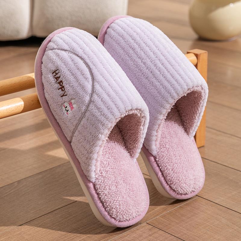 Cotton Non-Slip Slippers for Women and Men: Indoor, Warm, Furry, Suitable for Spring, Autumn, and Winter.