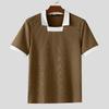 INCERUN Men Lapel Square Collar Short Sleeve Stitching Color Casual Fitted T-shirts