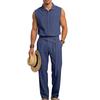 Men's European Summer Linen Sleeveless Shirt & Long Pants Set - Breathable & Trendy Two-Piece