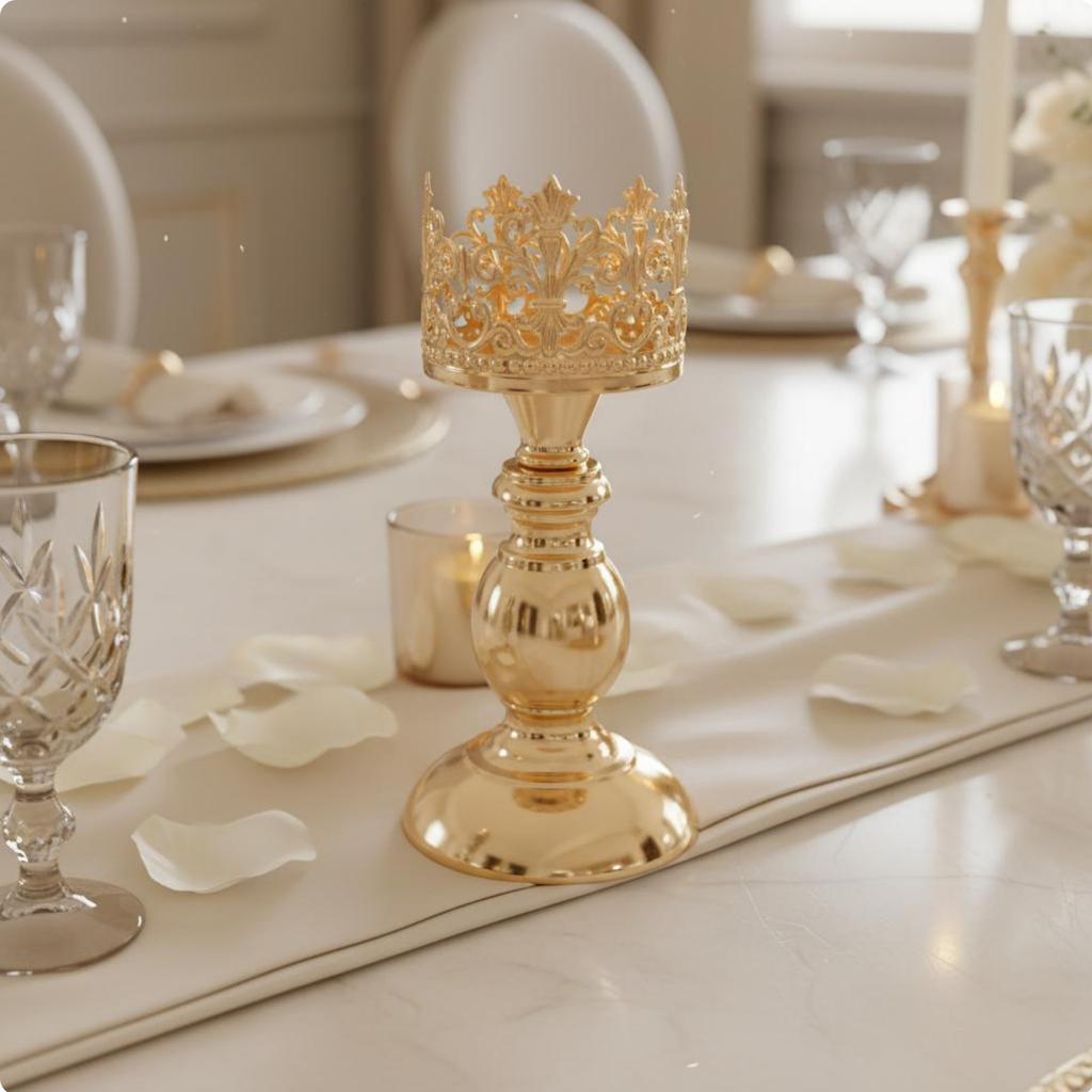 Crown Shaped Candle Holder Stable Base Metal Pedestal Candlestick Vintage Design Candle Stand Single Support Candlestick