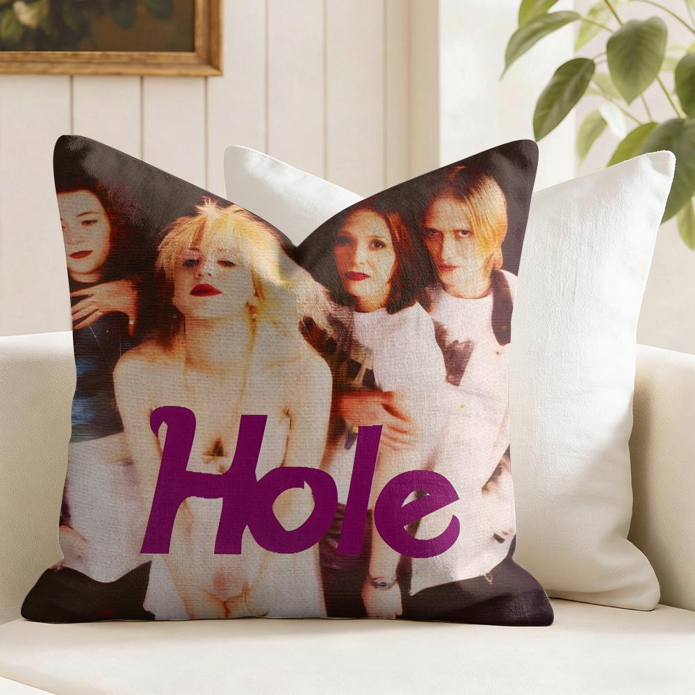 HHole Rock Band Cushion Cover Eco Linen Pillow Case DoubleSided Print Breathable Durable Zipper Home Decor Gift