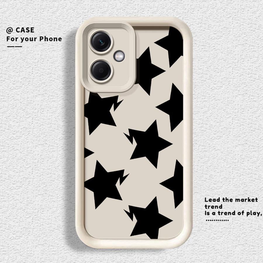 Black White Stars Lichee Pattern Case for Xiaomi Redmi Note 14 Pro Plus 10 14C Note 13 13C 12C 12 11 11s 12s A1 A2 A3 A4 Phone