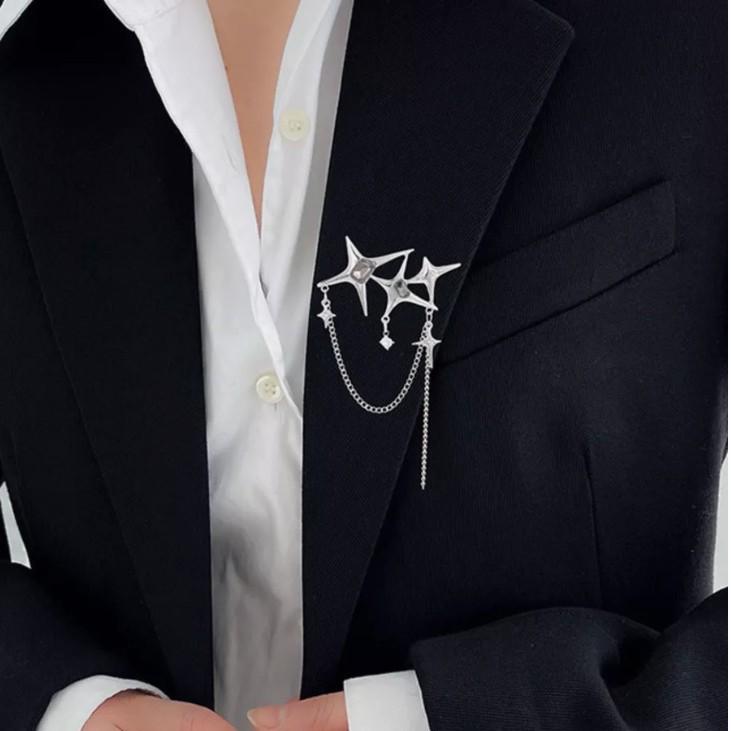 

Японско-корейская металлическая брошь-кисточка с цепочкой в виде звезды: Элегантный, модный аксессуар-значок для костюма