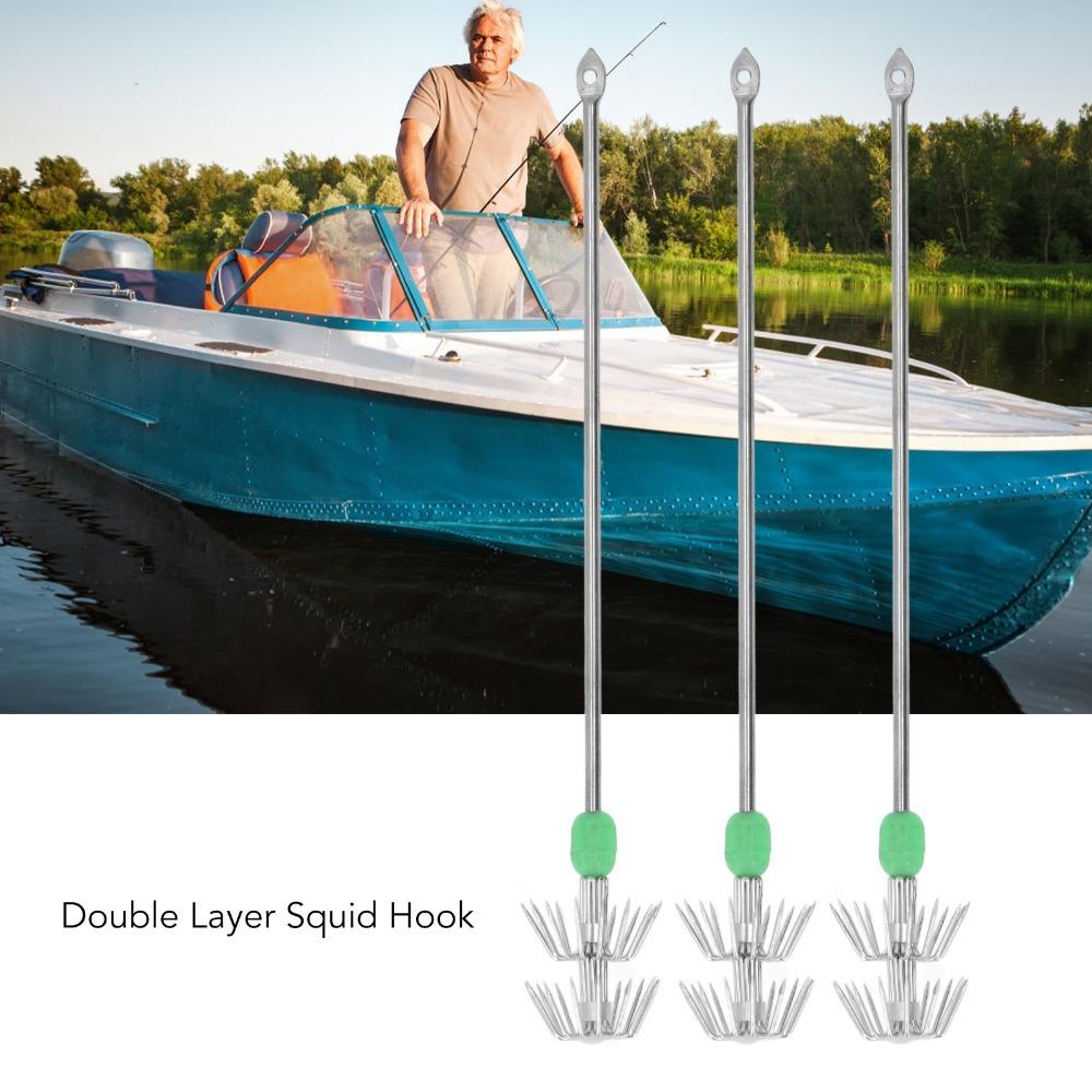 10PCS Double Layer Squid Fishing Jig Hook Long Handle Squid Hooks Squid Baits Hook  Squid Fishing