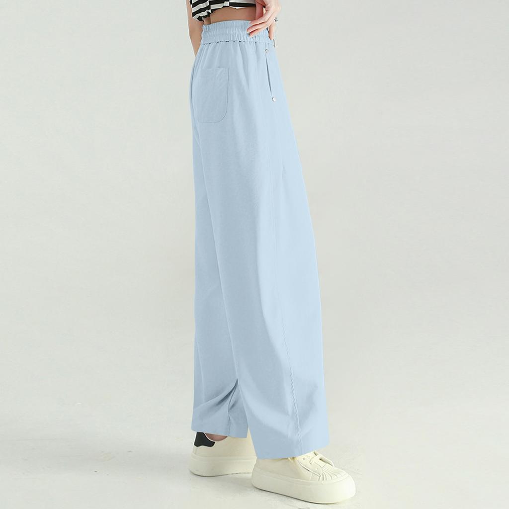 Women's Multi Pocket Drawstring Straight Tube Slimming, Wide Leg Mopping, Solid Color Pants