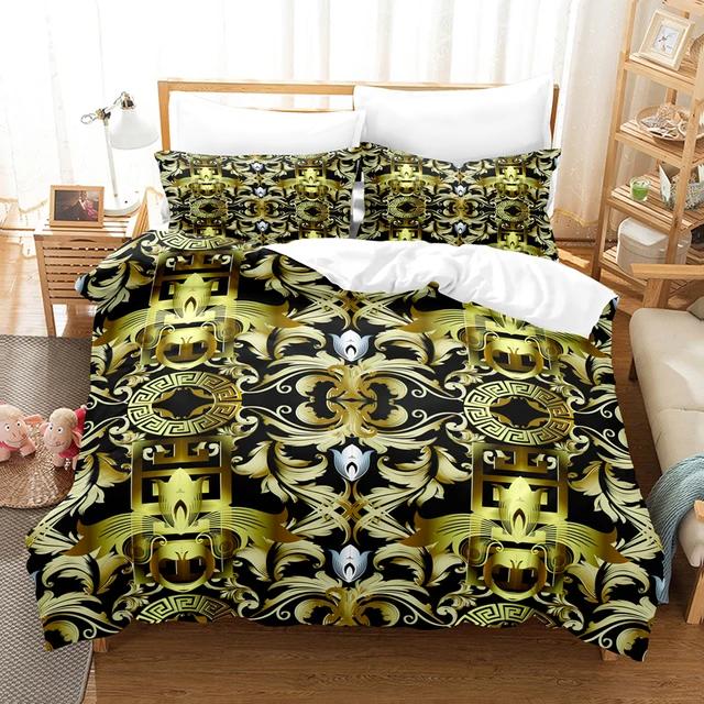 Black Golden Bedding Set New Greek Key Meander Duvet Cover Sets Luxury Comforter cover set Queen King Size for home decor quilt