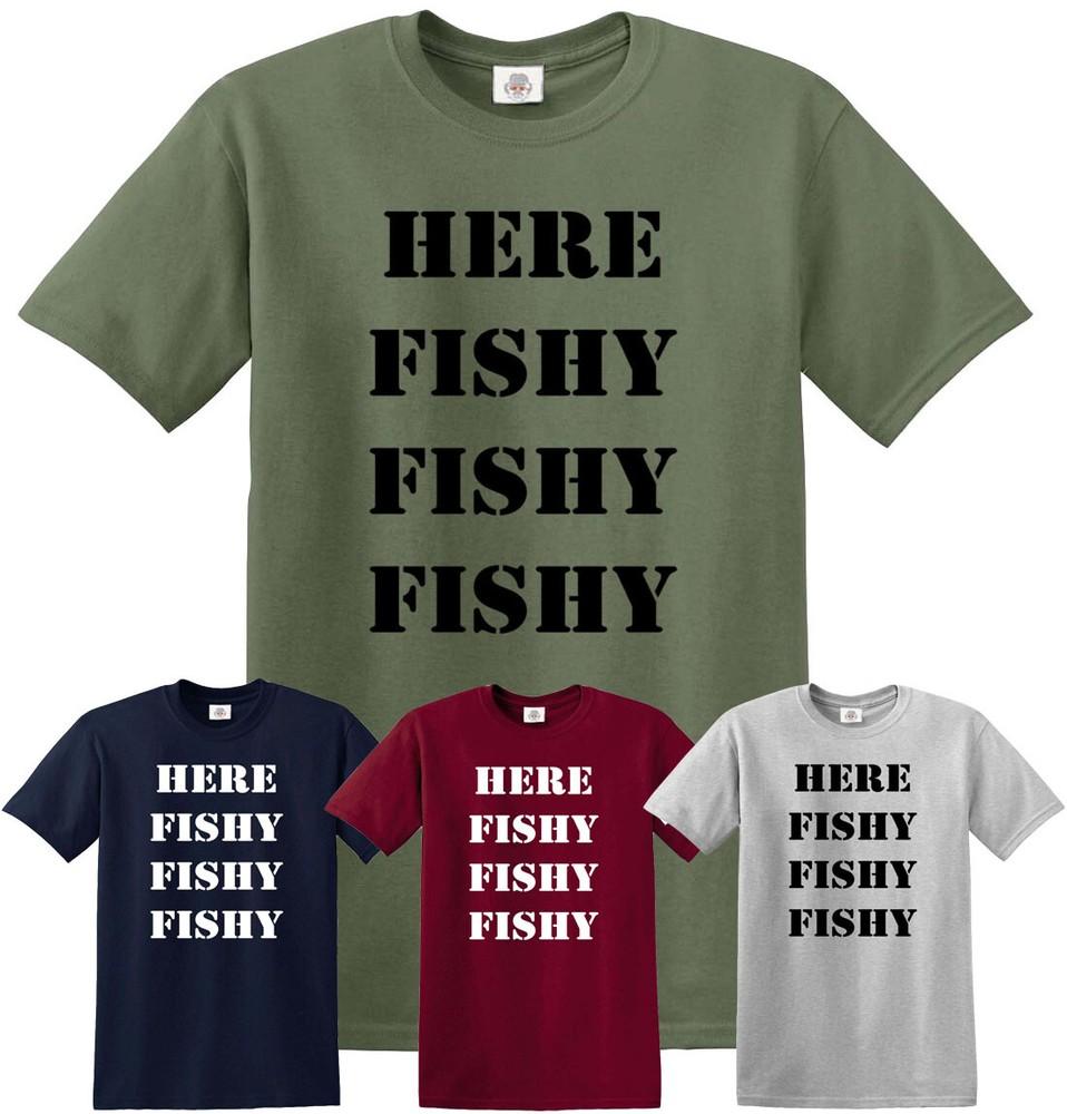 

HERE FISHY FISHY FISHING TSHIRT Rodfather Carp Hunter Crew Gift Father Angler Unisex T-Shirt XXXXL