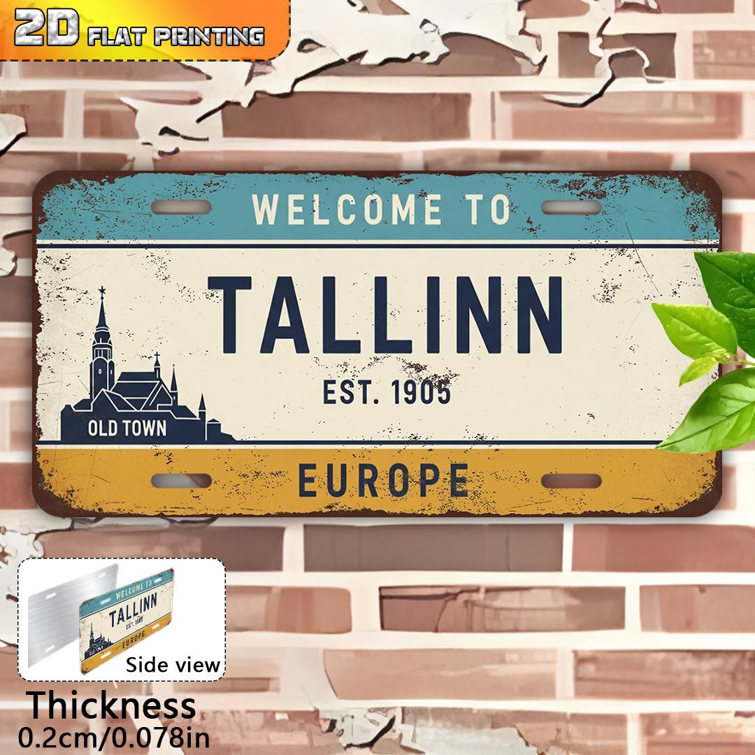 

D Flat Vintage Tallinn Estonia Welcome Sign HeavyDuty Aluminum European City Wall Art (cm x cm) with Town Map C 15x30cm(5.9x7.8inch)