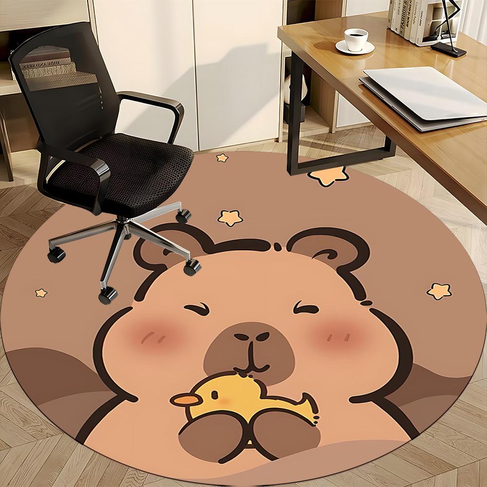 1PC Capybara Office Round Area Rug, Indoor Mat Suitable ForOffice, Under Office Chairs Bedroom Living Room Home Decor, Room Deco, D019