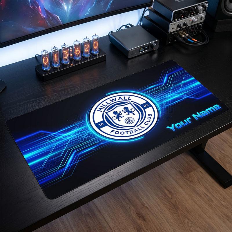 Millwall FC Custom Large Mouse Pad, Personalized Name Text Print, Football Logo Non‑Slip Desk Mat Gaming Gift