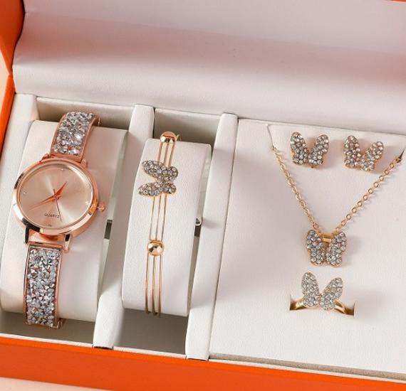 5-Piece Women's Versatile Quartz Wristwatch Set with Steel Band