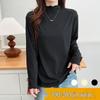 Plus Size Women's Knit Top with Wood Ear Trim - Half-High Collar, Elastic Base Layer for Autumn/Winter